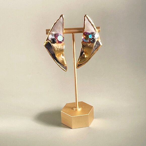Vintage Amy Lacombe Jeweled Clay Earrings Hand Painted Hand Sculpted Signed 1988 - Picture 1 of 7